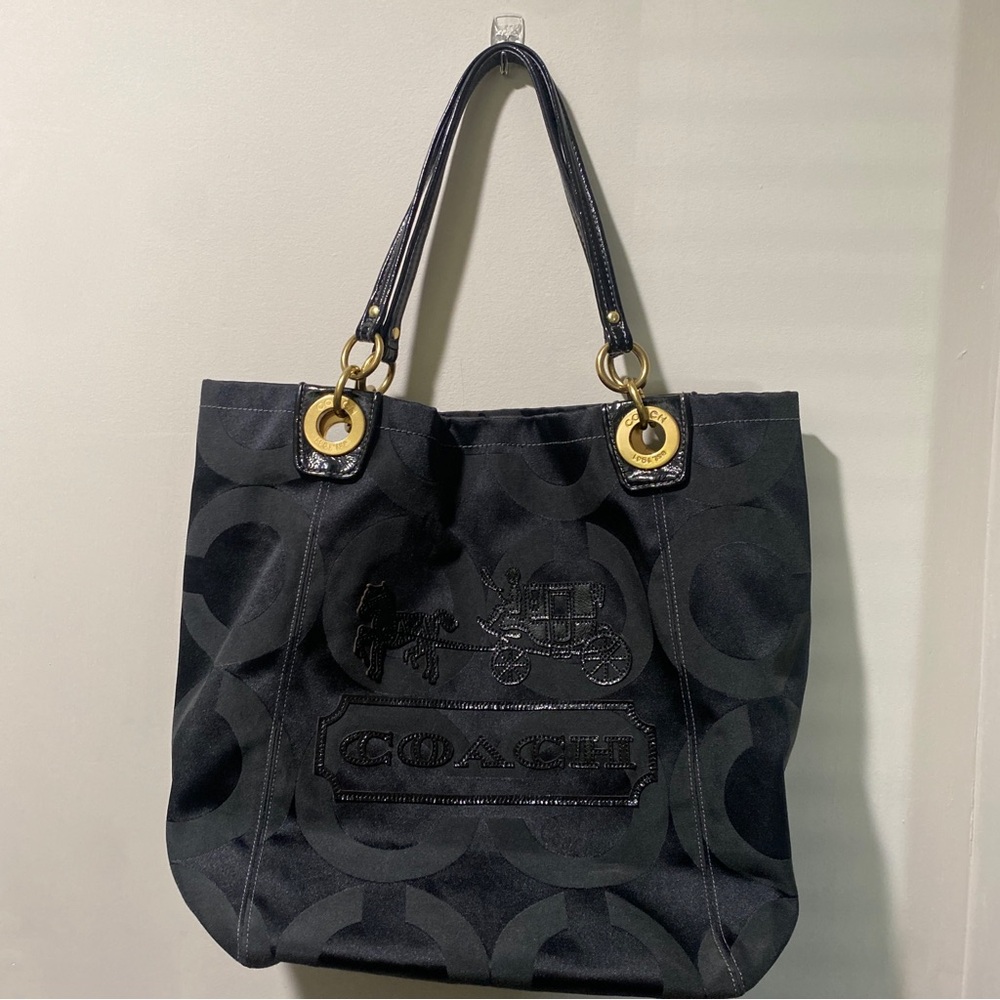 Vintage Coach Black Madison large Tote bag with Gold Hardware GO882-13001